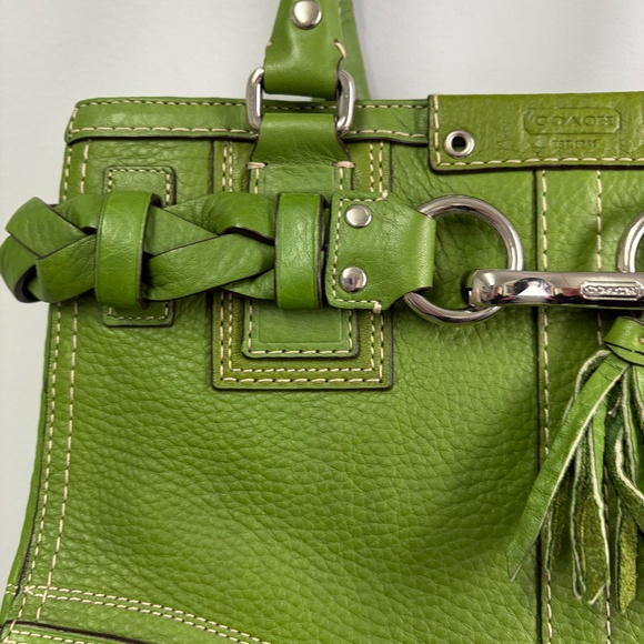 Coach Medium Hampton Lime Green Leather Y2K Carryall - Picture 5 of 11